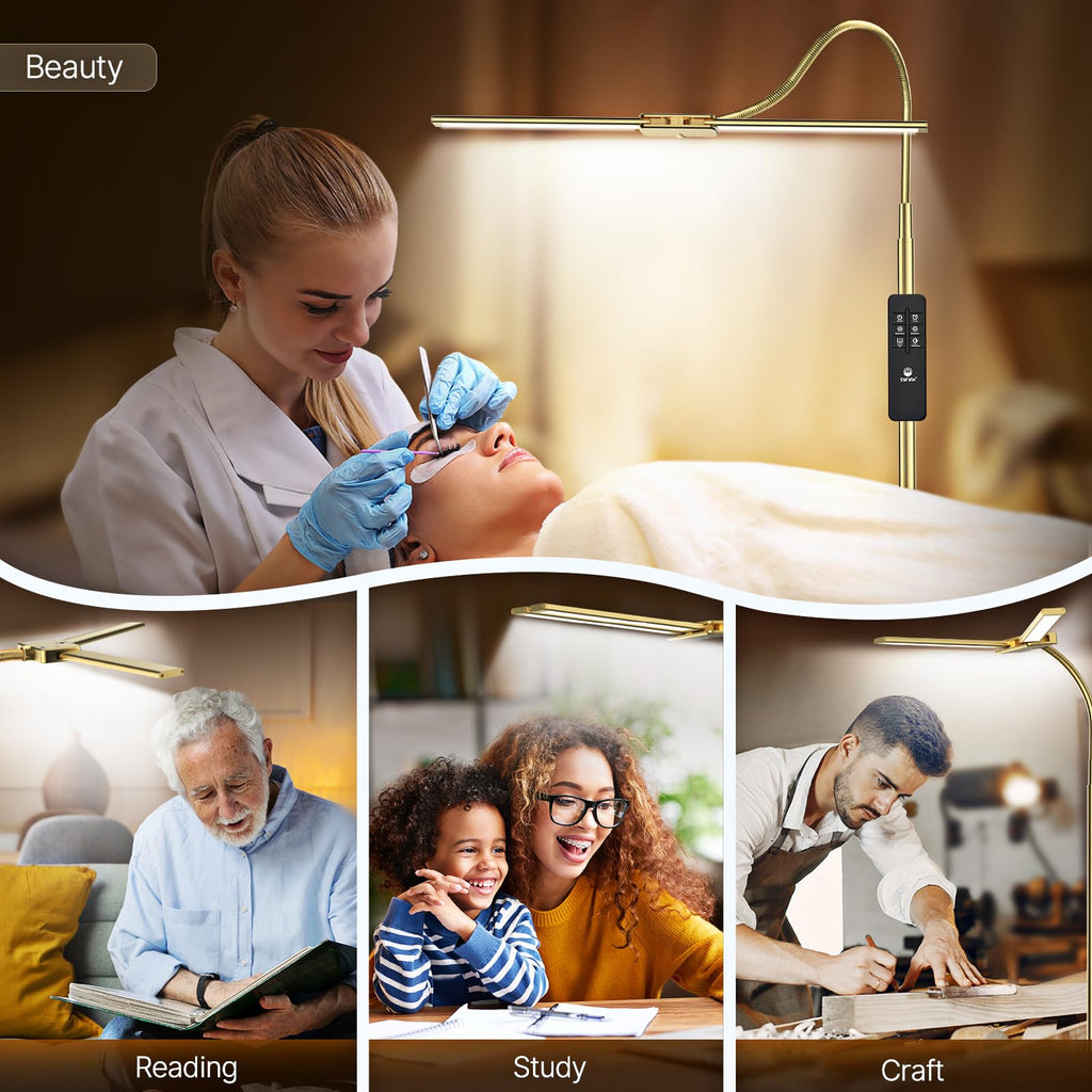 LED Floor Lamp, 18W Bright Reading Floor Lamp, Gesture & Remote Control, Dual Head Gooseneck Standing Lamp