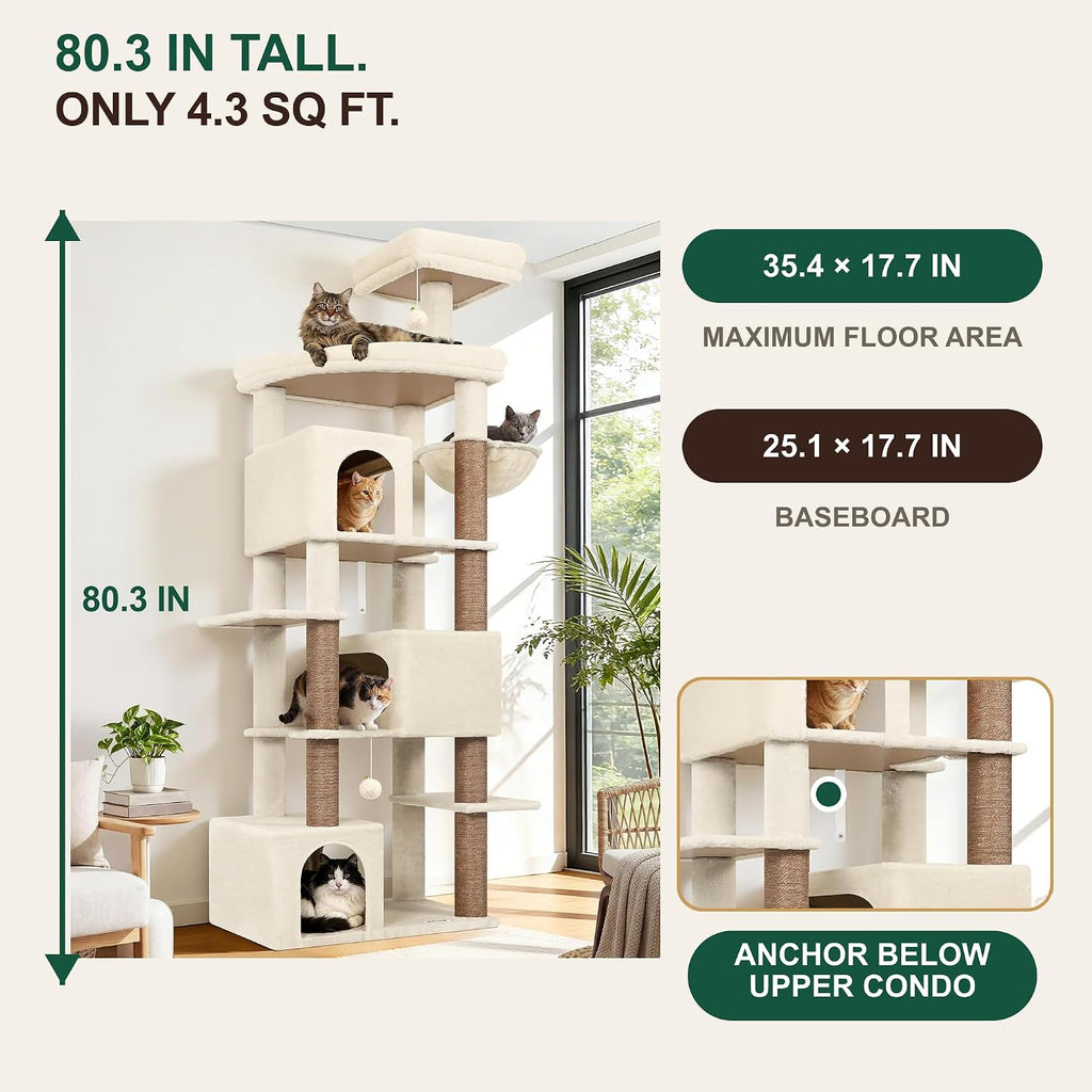 Large Cat Tree for Large Adult Cats, Tall Sturdy Cat Tower