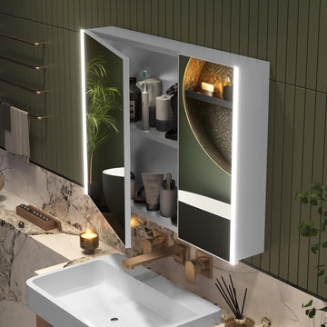 36x28 Medicine Cabinet Mirror with Lights, Fully Assembled Lighted Medicine Cabinets, Surface Mount Large Silver LED