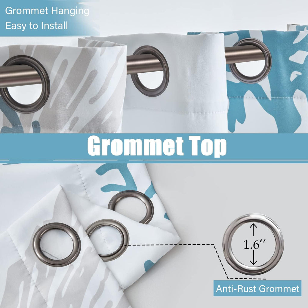 Coastal Window Curtains Grommet Drapes Nautical Beach Themed Thermal Insulating 50% Light Blocking Privacy Curtain 2