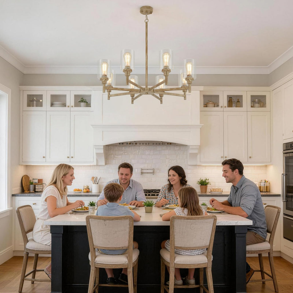 8-Light Rustic Farmhouse Chandelier 34", Dining Room Chandelier Over Table