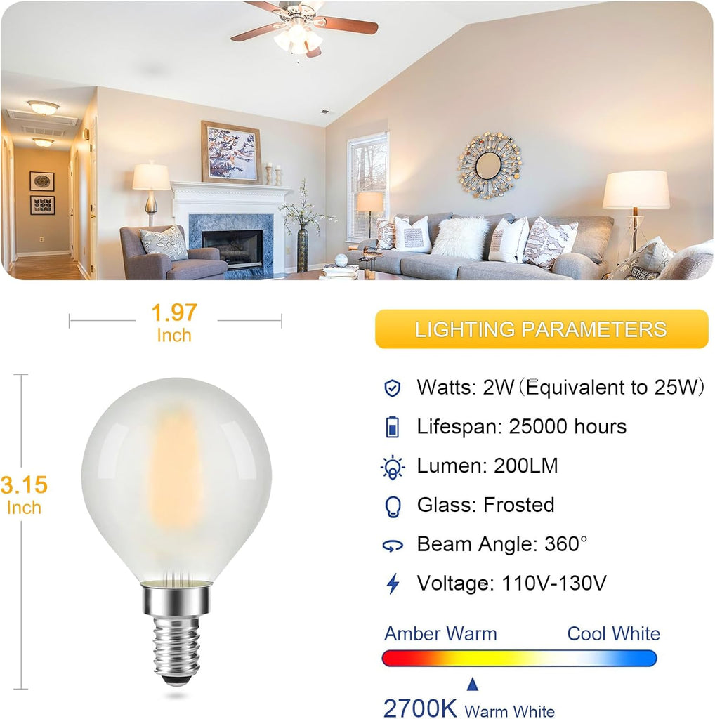 Frosted E12 LED Edison Bulbs 25W Equivalent, Small Candle Base, 2700K Soft Warm White, E12 LED Bulb Dimmable