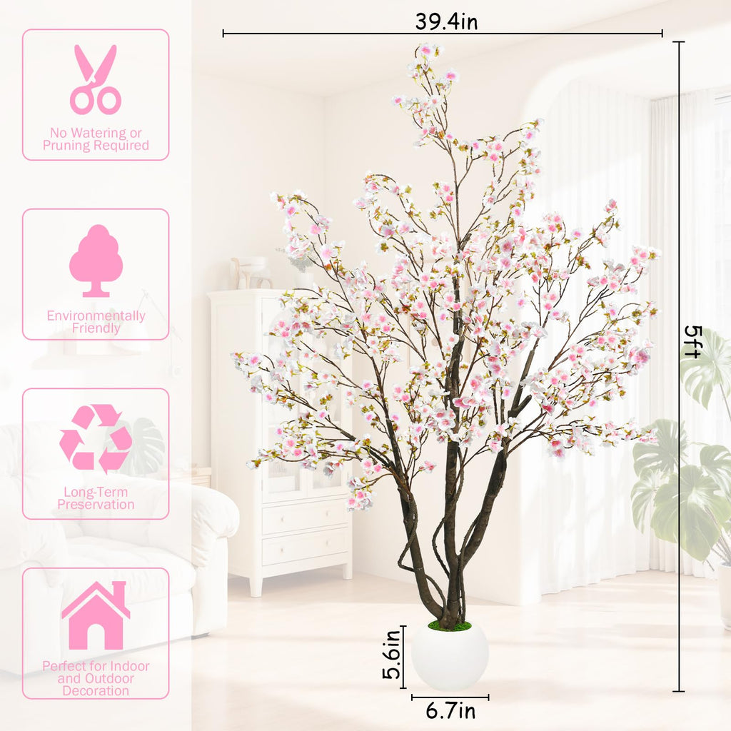 Artificial Cherry Blossom Tree 5FT, Pink Faux Floor Tree
