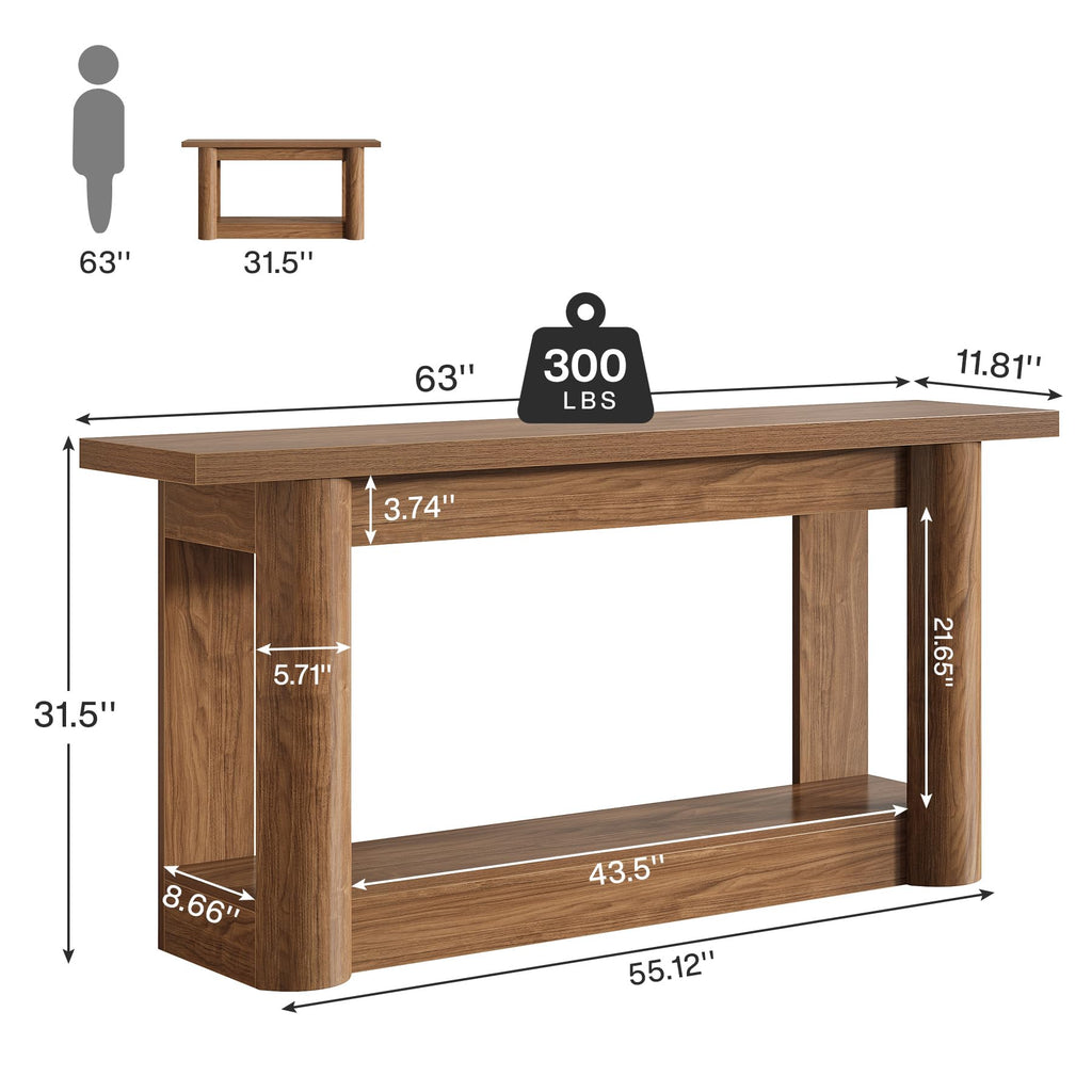 63" Farmhouse Console Table, Narrow Long Sofa Table Behind Couch