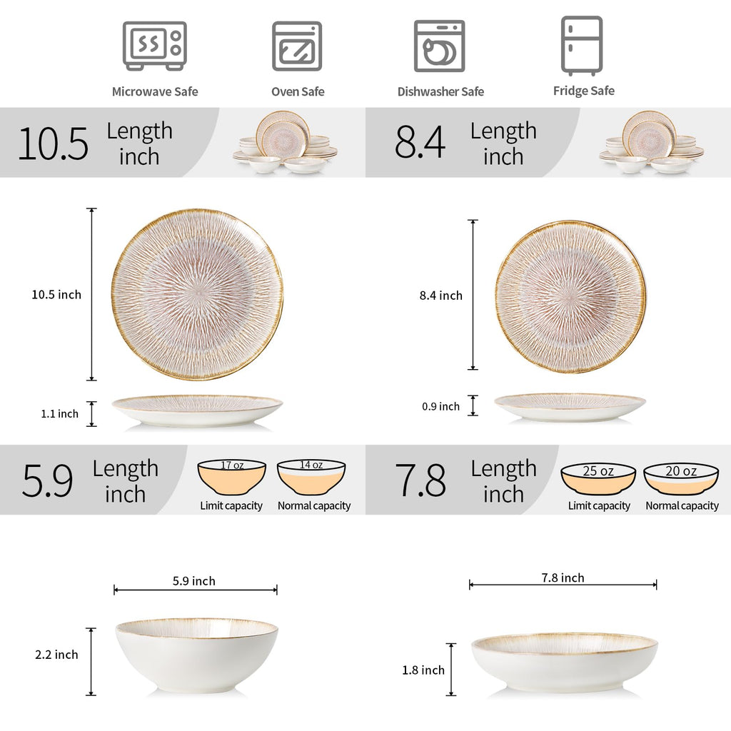 Ceramic Dinnerware sets for 4, 16 Pcs Plates and Bowls Sets