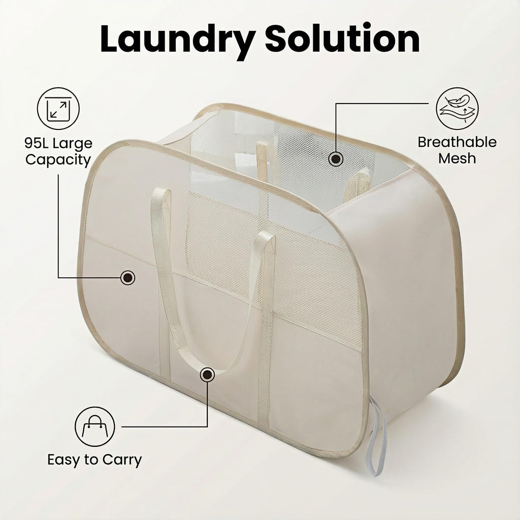 Foldable Laundry Basket with Mesh Window