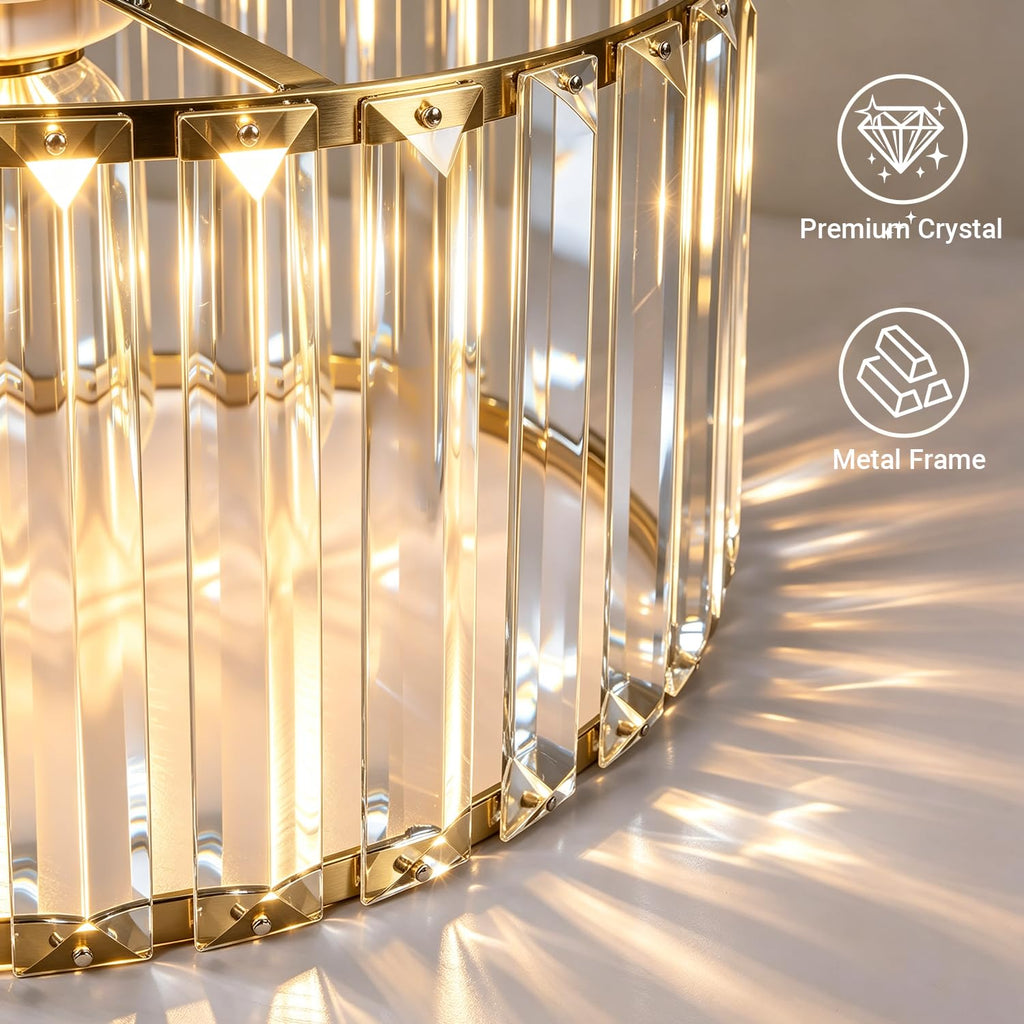 Brushed Gold Kitchen Pendant Lights Over Island with Adjustable Rods - Crystal Pendant Lighting Fixtures for Sloped