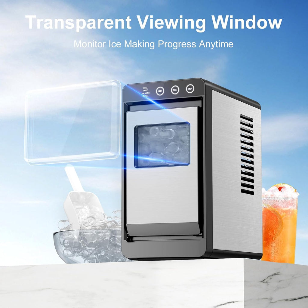 Countertop Ice Maker, 8 Bullet Cubes in 6 Mins, 26.5lbs in 24Hrs, 2 Ice Sizes, Self-Cleaning Portable Ice Maker