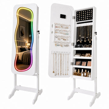Jewelry Cabinet with LED Mirror, RGB Lighting Mirror with Storage