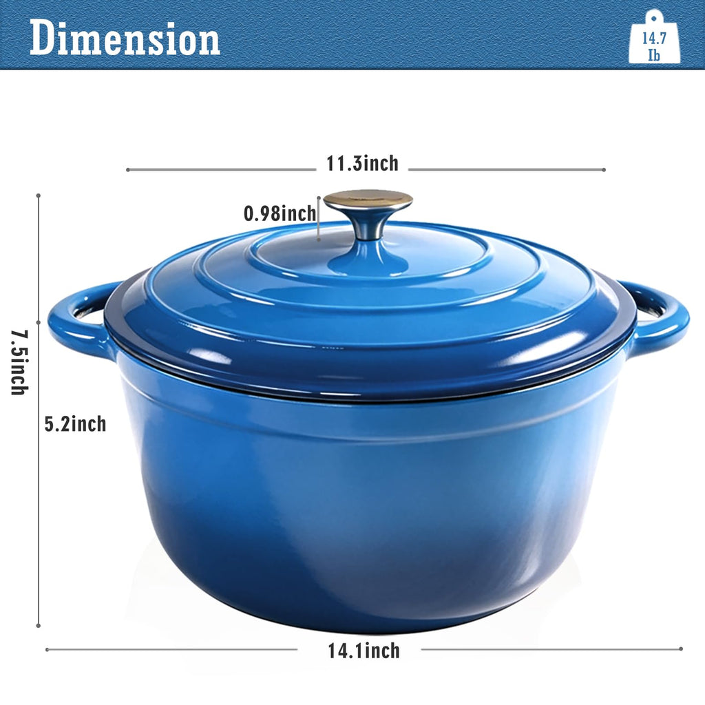 6QT Enameled Cast Iron Dutch Oven with Lid, Heavy-Duty & Non-Stick Cookware Pot for Braising, Stews, Roasting, Bread
