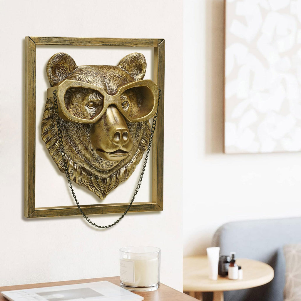 Animal Heads Wall Decoration (Gift Metal Frame) Resin Animals Sculptures Head Wall Hanging Decor Gold vintage Wall