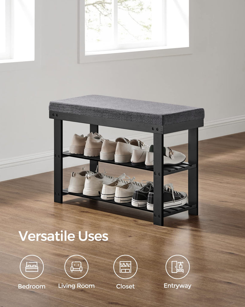 Bamboo Shoe Bench, 3-Tier Shoe Rack, 11.9 x 28.3 x 19.2 Inches