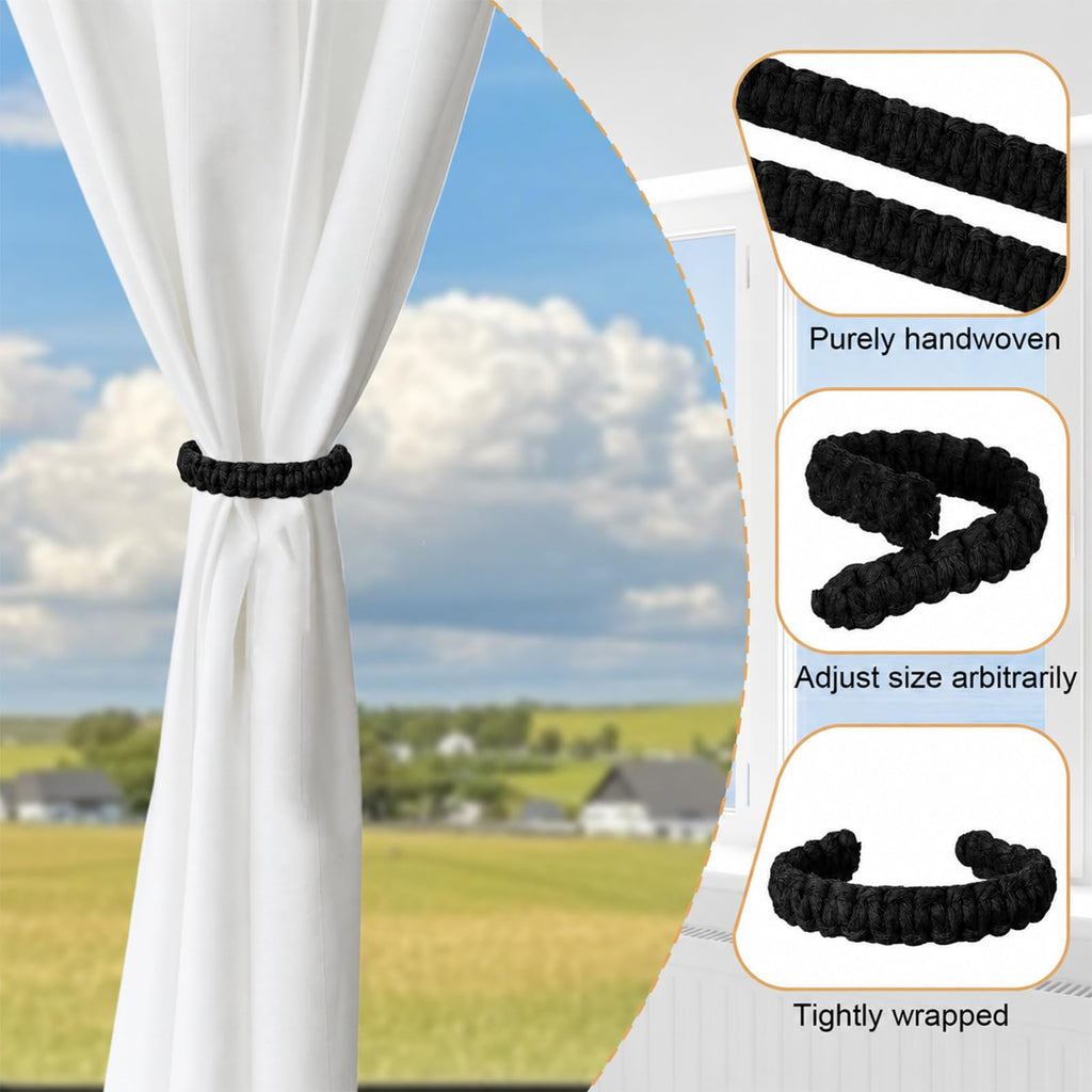 Braided Curtain Tiebacks Boho Elegant Rustic Curtain Holdbacks Tie Backs Holders Set Simple Light Weight - 6 Pack