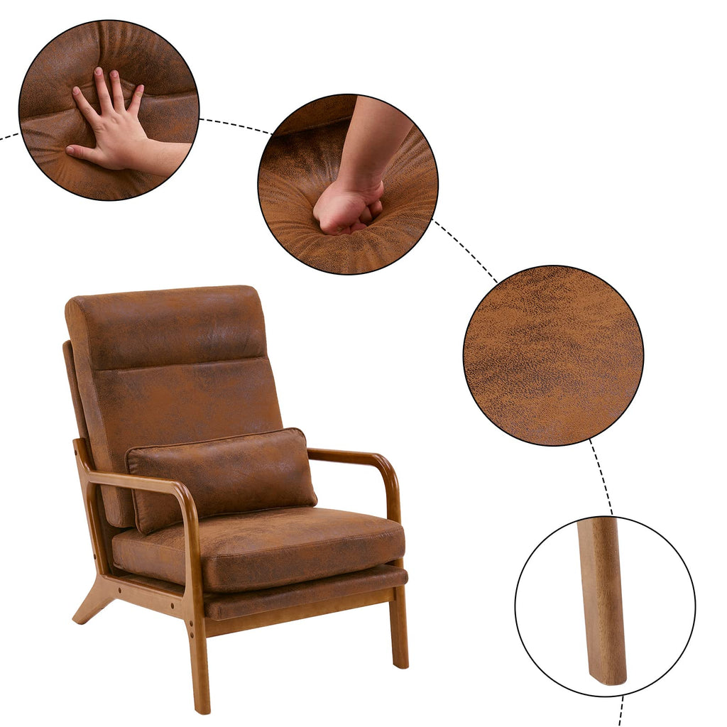 Accent Chair High Back Mid-Century Modern, Brown