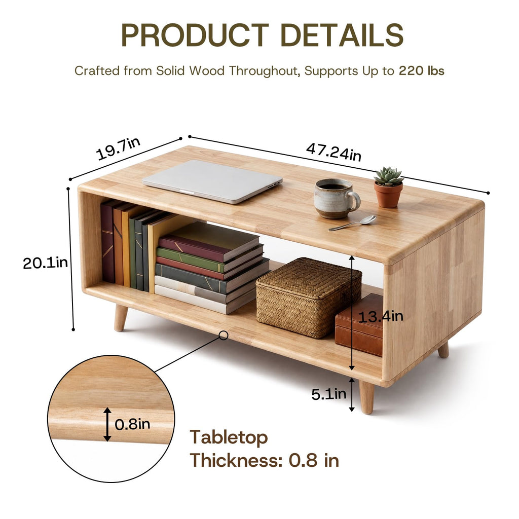 47" Rectangular Solid Wood Coffee Tables, Natural