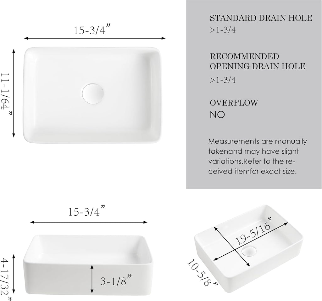 16"x12"Rectangular Vessel Sink,Ceramic Small Bowl Bathroom Vessel Sink