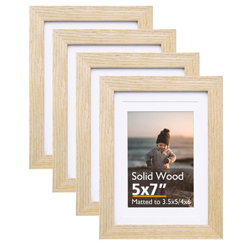 5x7 Picture Frame Natural, Solid Wood Frames with Acrylic Plexiglass for Pictures 3.5x5/4x6 with Mat or 5x7 without