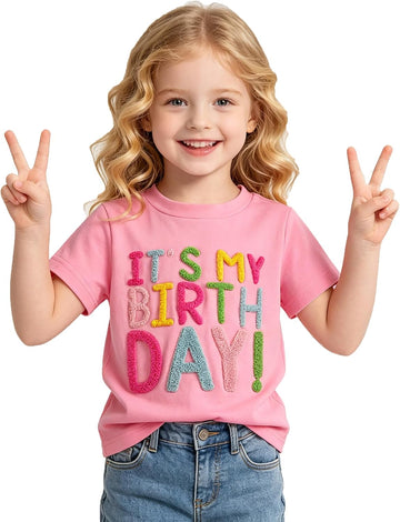Toddler Baby Girl Birthday Shirt It's My Birthday Short Sleeve Embroidery B-Day T-Shirt Tops Tee Party Outfits
