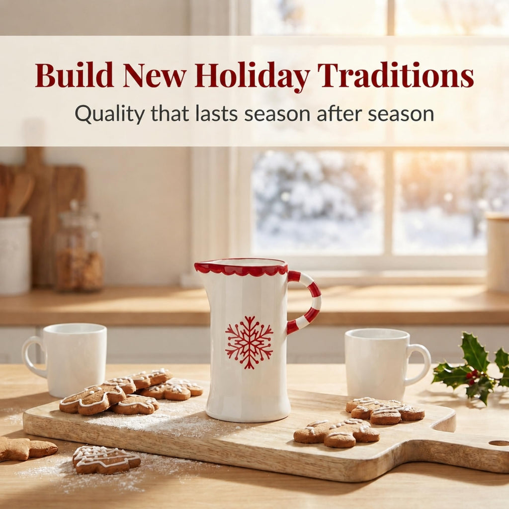 8" Ceramic White Winter Snowflake Christmas Pitcher