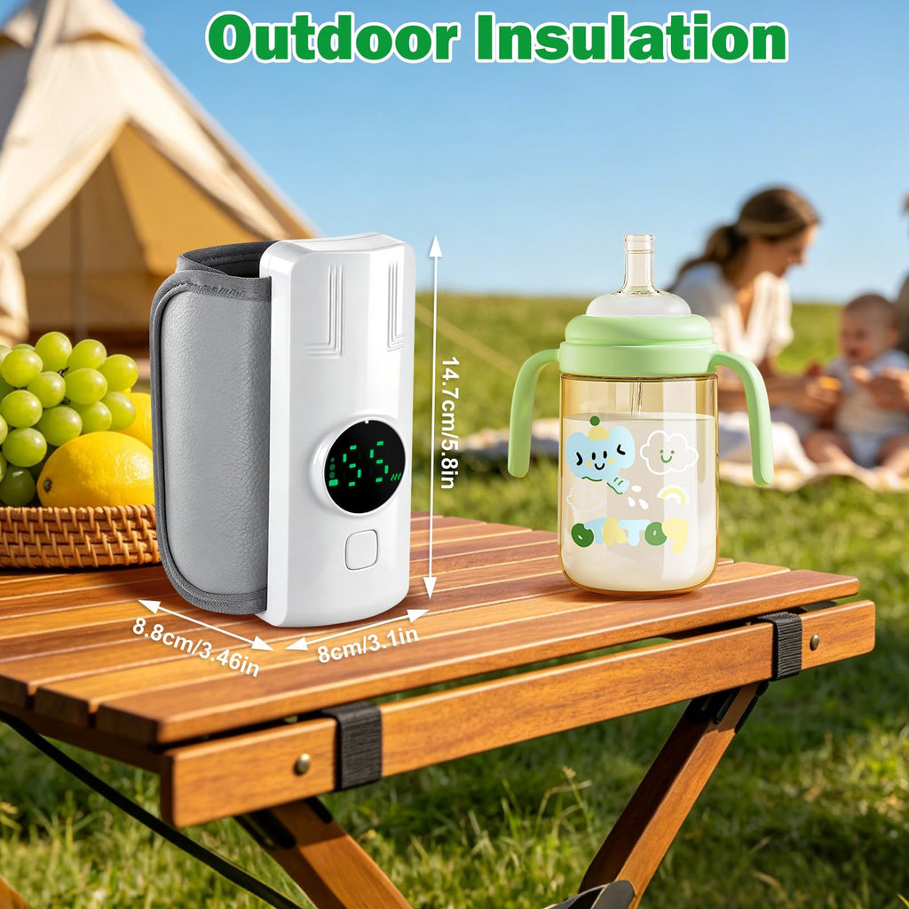 Portable Battery-Powered Baby Bottle Warmer with Temperature Display, Travel-Friendly Milk Warmer for On-the-Go