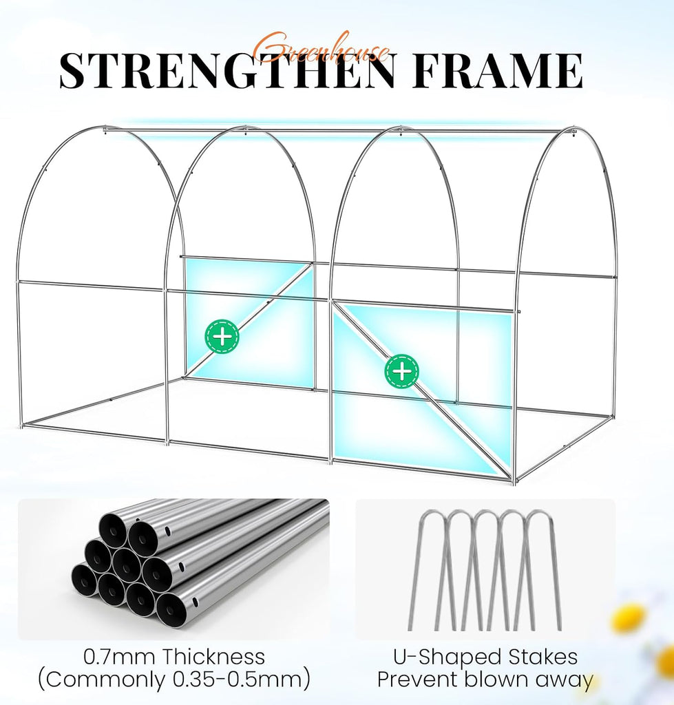 Premium 10x7x7FT Greenhouse for Outdoors, Galvanized Steel Frame | Screen Mesh Door Window Plastic Cover, Upgraded