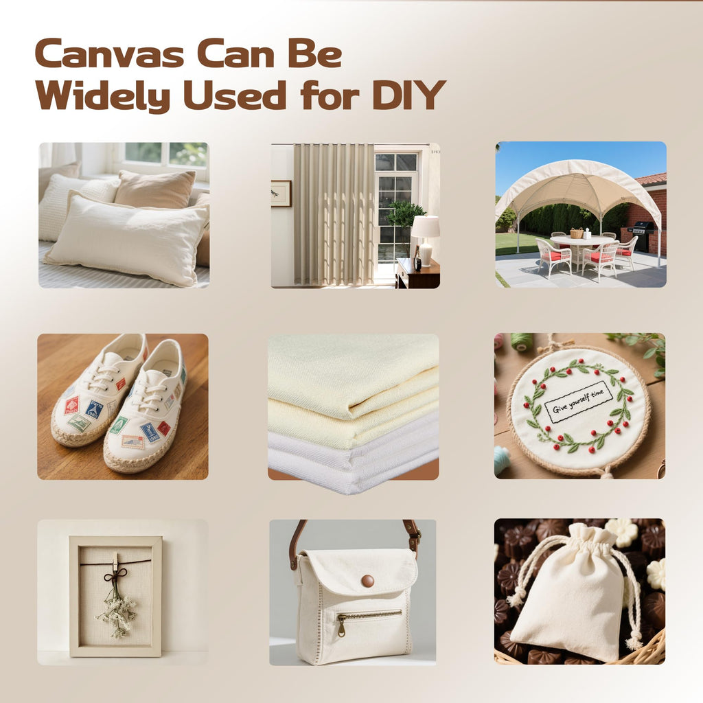 Canvas Fabric, Premium 10oz White Cotton Duck Canvas Fabric 62'' Wide for Arts & Crafts, Backings, Covers, 5Yd (60 x