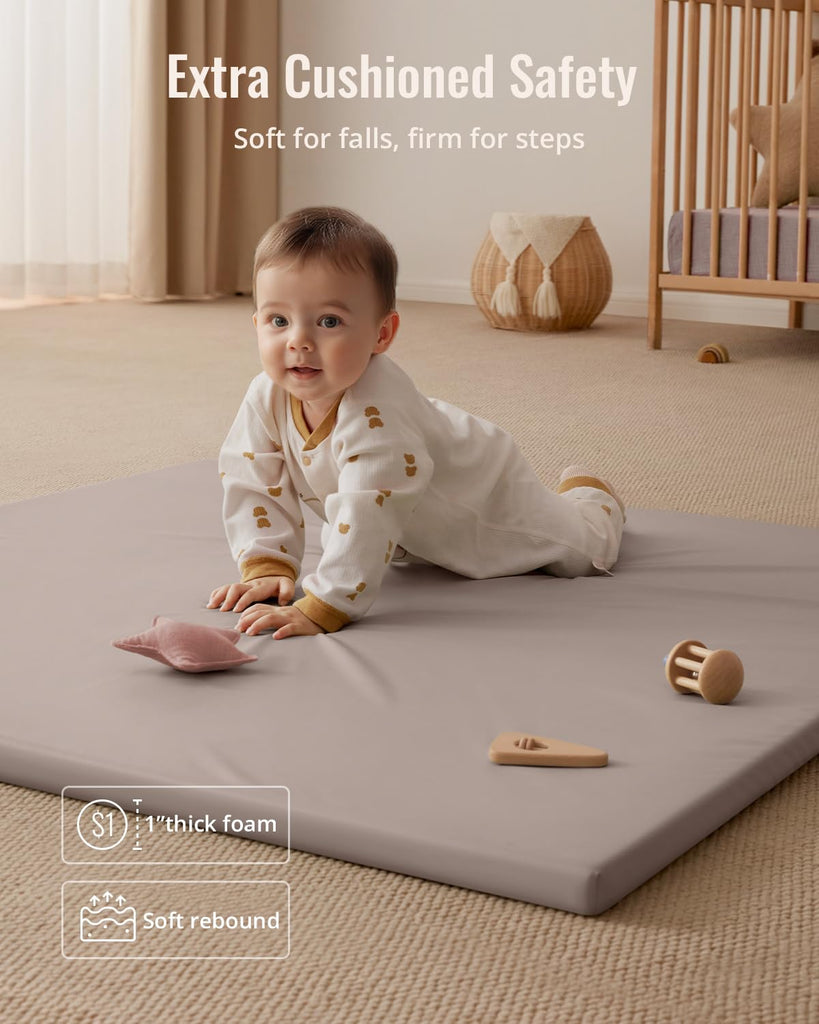 Vegan Leather Baby Play Mat, 47''x47'', Taupe