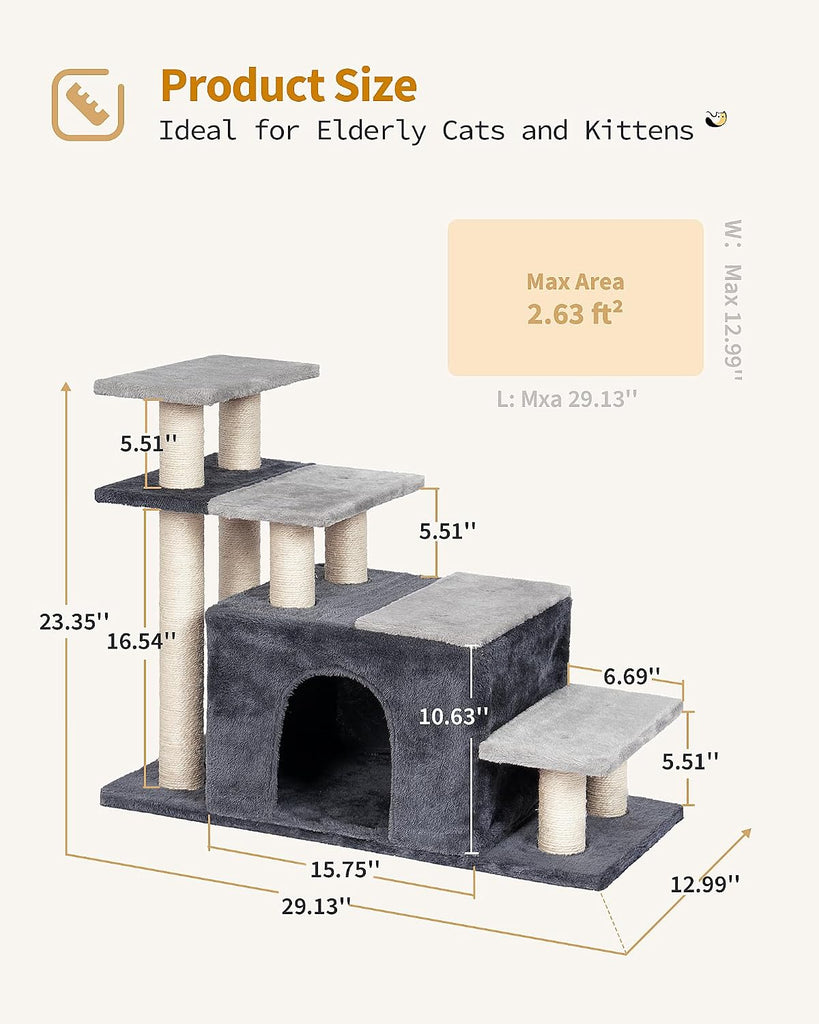 4-Tier Cat Stairs for High Bed with 22'' Cat Scratching Post