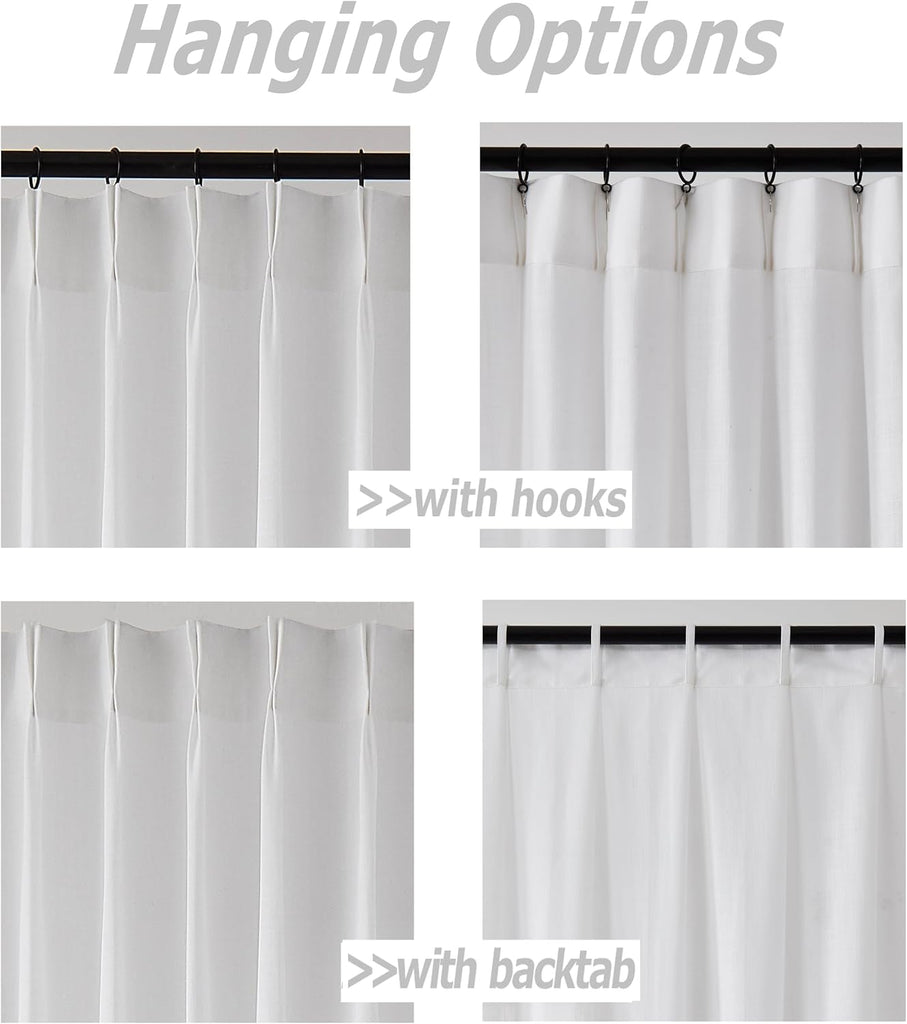 120 Inches White Pinch Pleated Semi Sheer Curtains Linen Blend Light Filtering Window Curtain for Living Room Bedroom