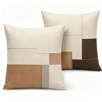 Neutral Geometric Color Block Throw Pillow Covers 18x18 Inch Set of 2