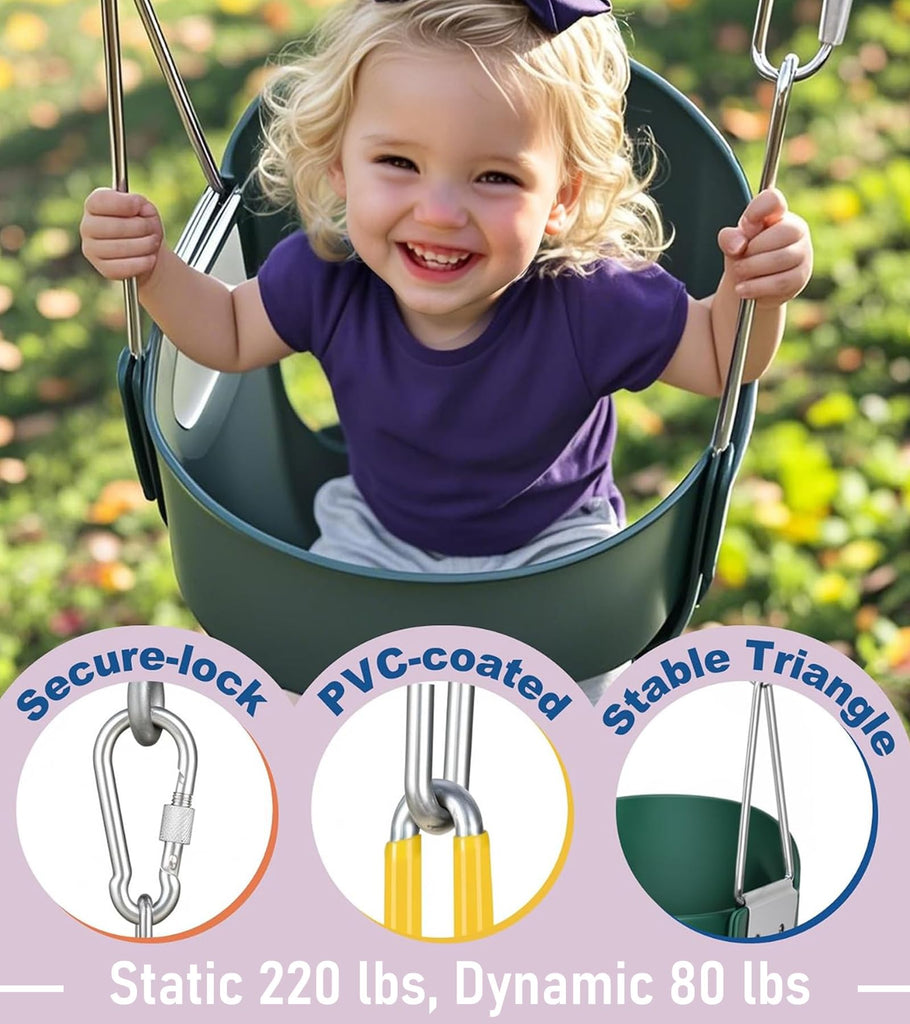 High Back Full Bucket, Toddler Swing with Coated Chains & Triangle Dip Pinch Protection for Safety, Baby Swing Outdoor