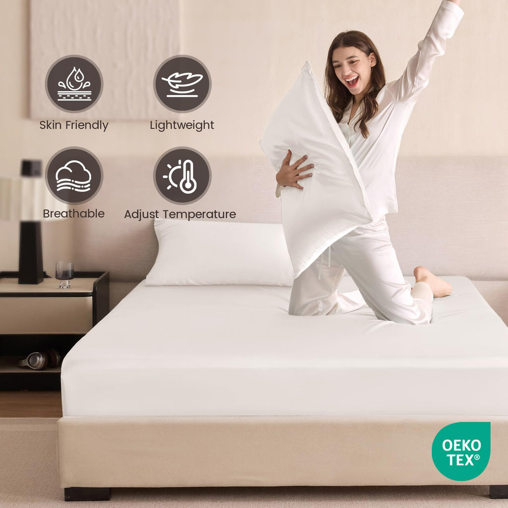 100% Pure Mulberry Silk Fitted Sheet 3Pcs Set Pearl White Twin