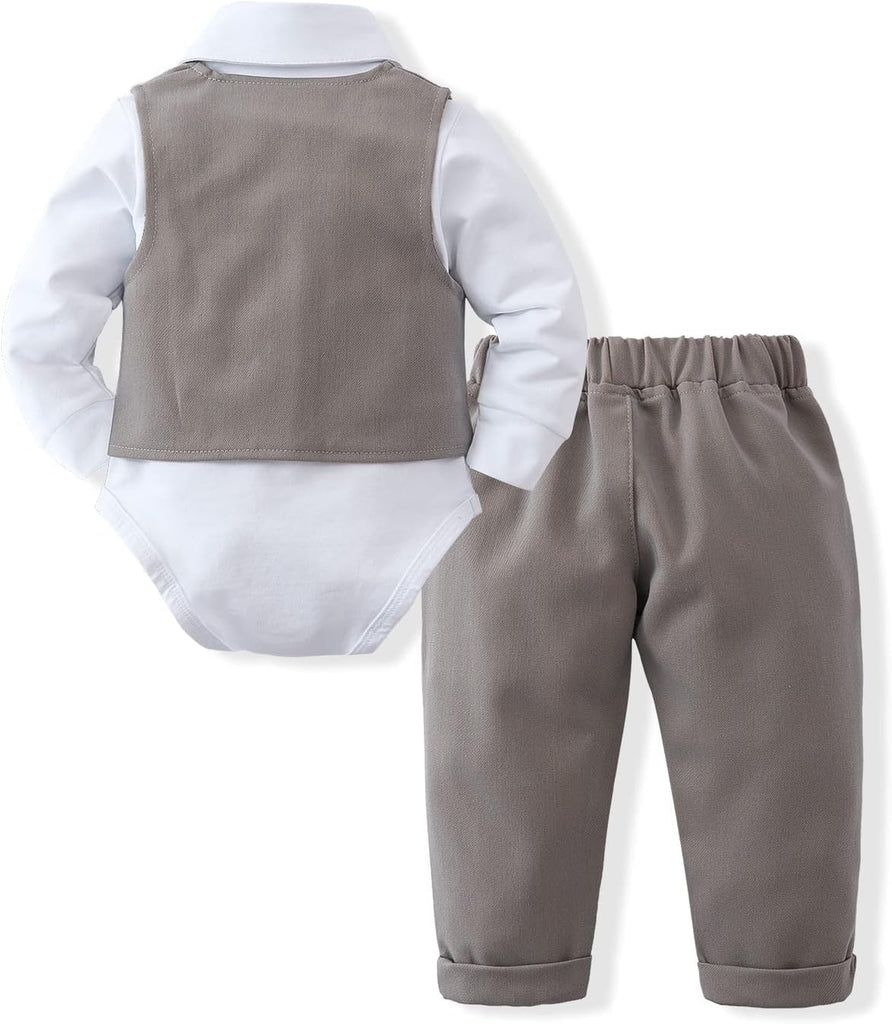 Baby Boy Clothes Toddler Boy Outfits 4PCS Gentleman Dress Romper/Vest/Pants/Bow Tie Cotton Suit Sets