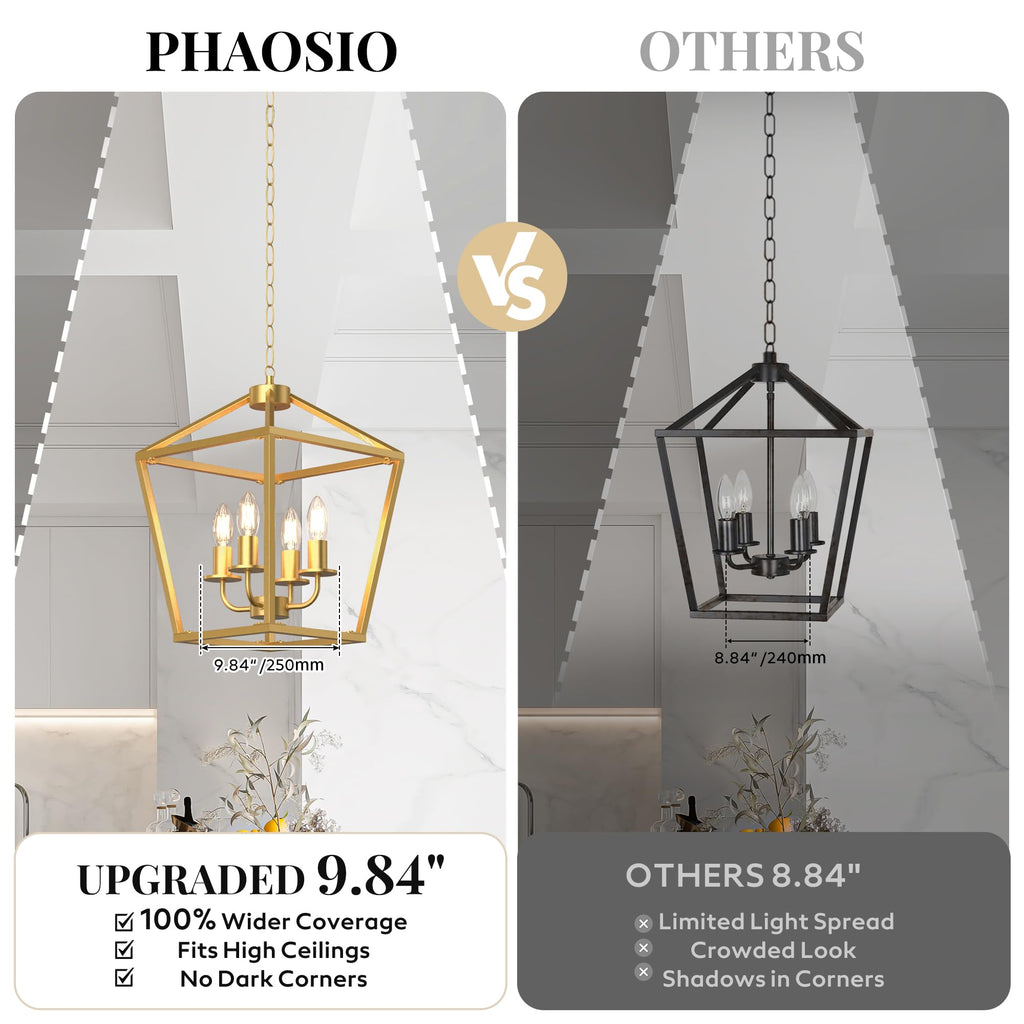 4-Light Gold Chandelier, Modern Farmhouse Lantern Light Fixture