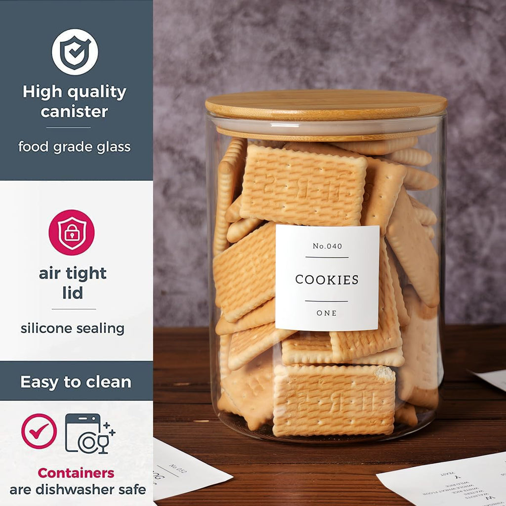 Set of 6 Glass Flour and Sugar jars with 132 Kitchen Pantry Labels - Thicken Large Glass Storage containers