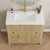 36" Freestanding Fluted Bathroom Vanity with Sink & Drain - Cabinet with 4 Drawers & Door