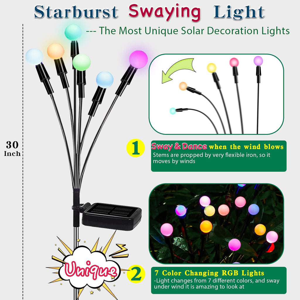 Solar Garden Lights, Starburst Swaying Light - Swaying When Wind Blows, Solar Lights Outdoor Decorative, Color