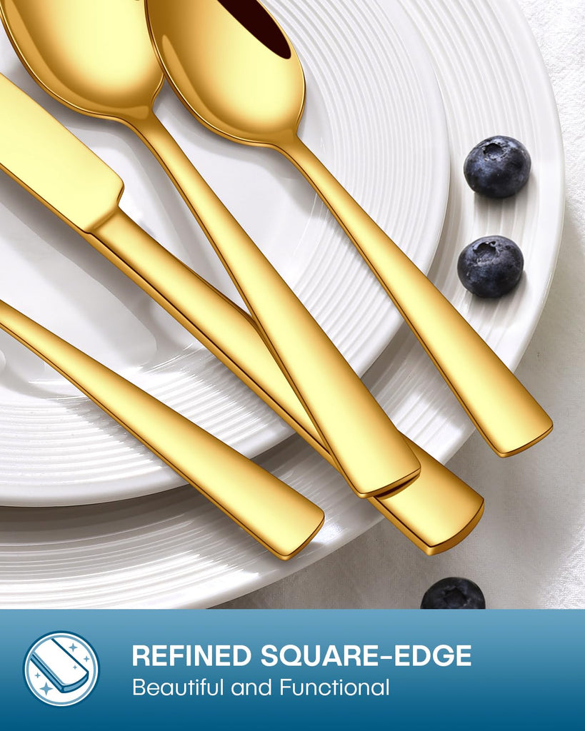 40 Pcs Gold Silverware Set, Food-Grade Stainless Steel Flatware Sets for 8 Mirror Polished Cutlery Utensil Sets