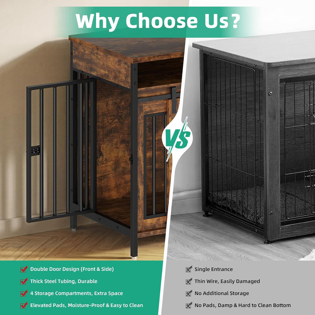 78.7" Dog Crate Furniture with Removable Divider and Drawers