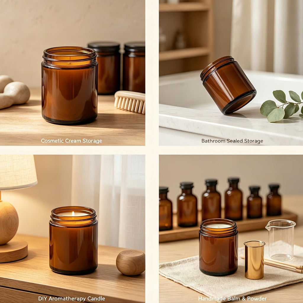 8oz Amber Candle Jars Set of 30, Round Glass Jars with Black Lids, Empty 250ml Glass Candle Making Jar Bulk Thick Small