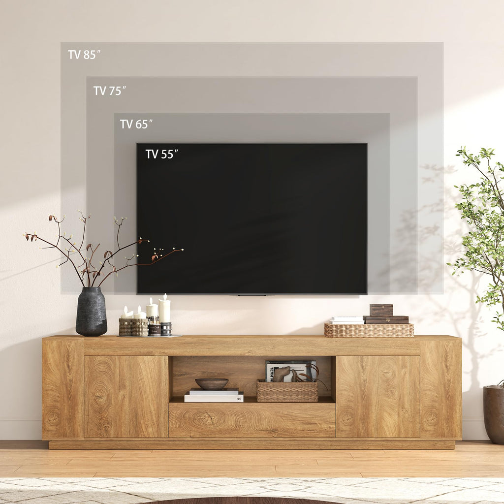 Farmhouse TV Stands 78.7-Inch, Natural Oak Brown