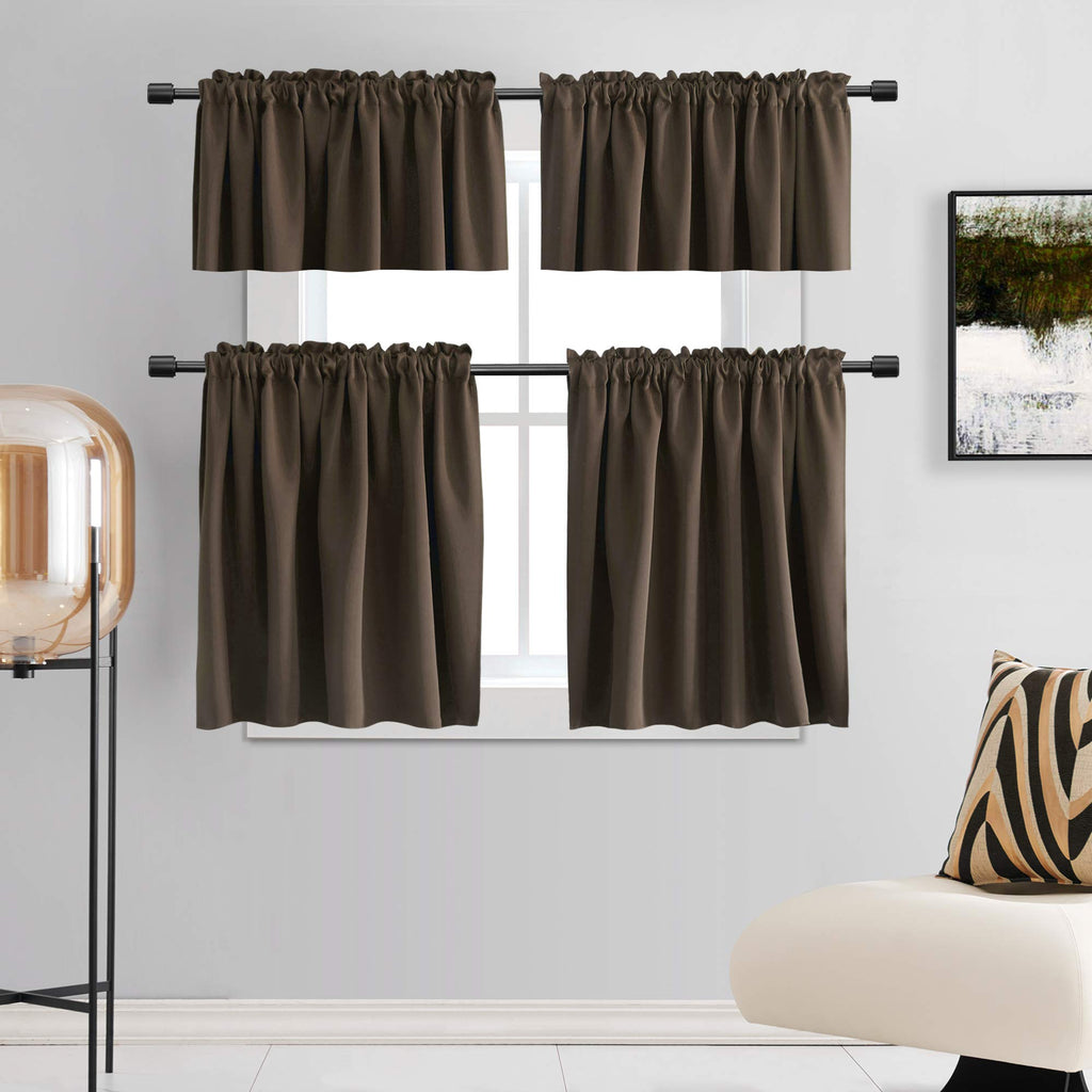 Brown Coffee Half Curtains for Cafe - Room Darkening Curtain Tiers for Small Windows with Rod Pocket (42 x 36 Inch