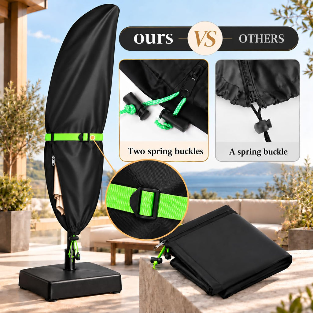 Cantilever Patio with Push Rod - Waterproof Patio Parasol Covers with Zipper for 9ft to 13ft Offset Outdoor Umbrellas