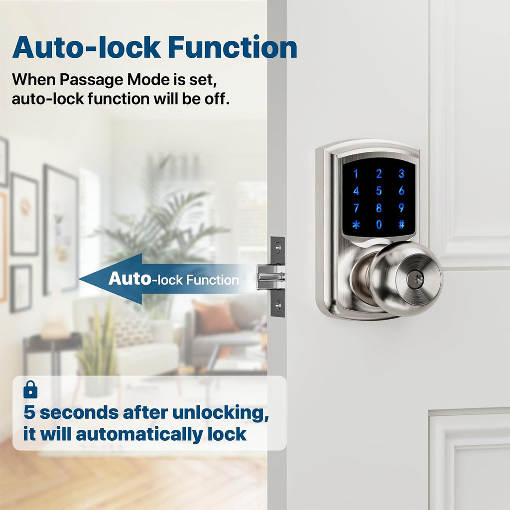 Keyless Entry Door Knob Electronic Digital Keypad Lock Satin Nickel 1Pack