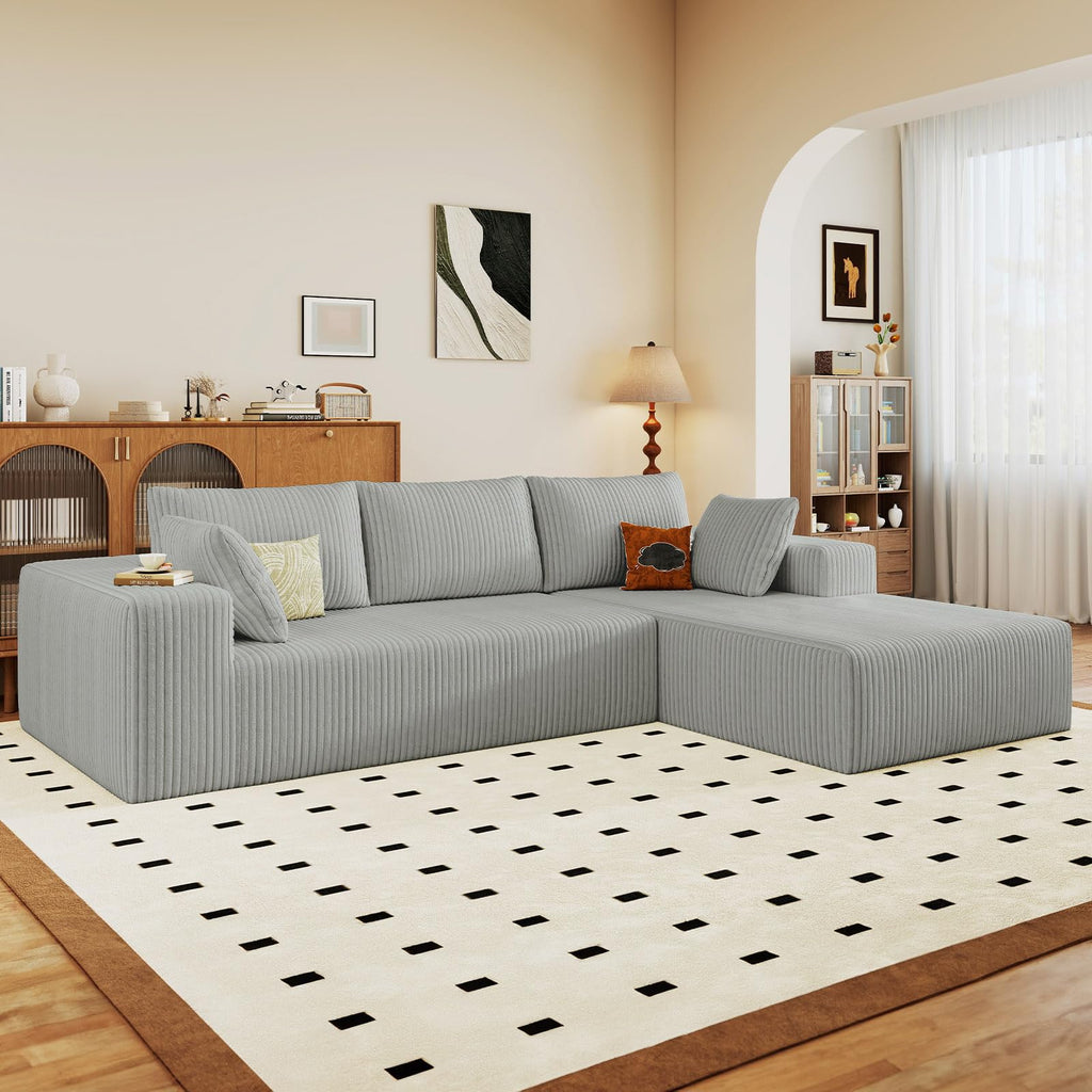 96" Cloud Sectional Couch with L-Shaped Chaise, Modern Corduroy Sectionals Couches with Deep Seat, Boneless Sofa 3