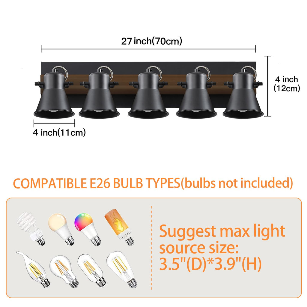 Track Light Fixtures, Adjustable Ceiling/Wall Mount Spotlight, Industrial Black Kitchen Track Lighting