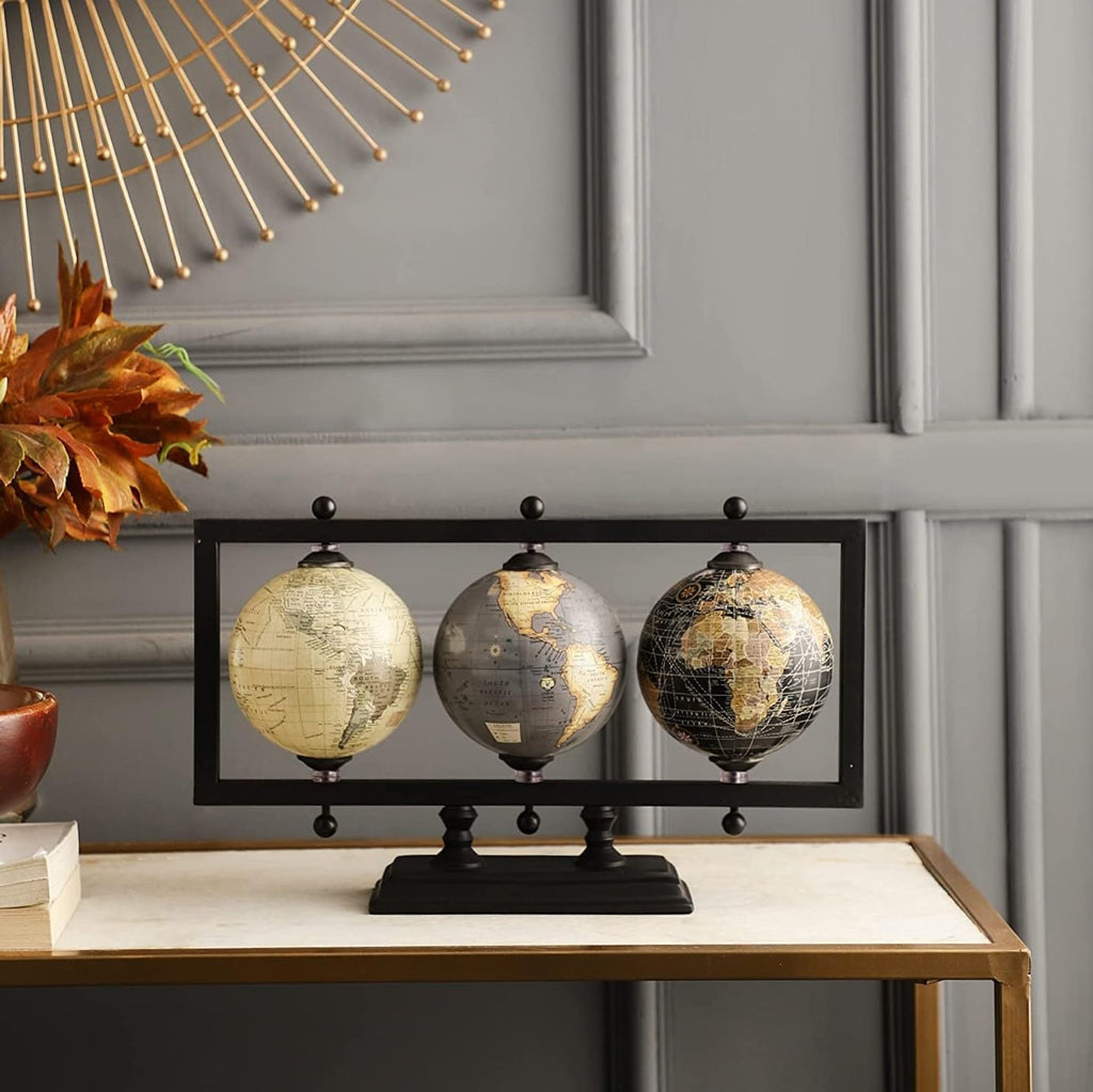 4'' Earth Globe for Desk Elegant Office Decor World Globe Sturdy Metal Stand (NOT PLASTIC!) - Rotating - Set of 3