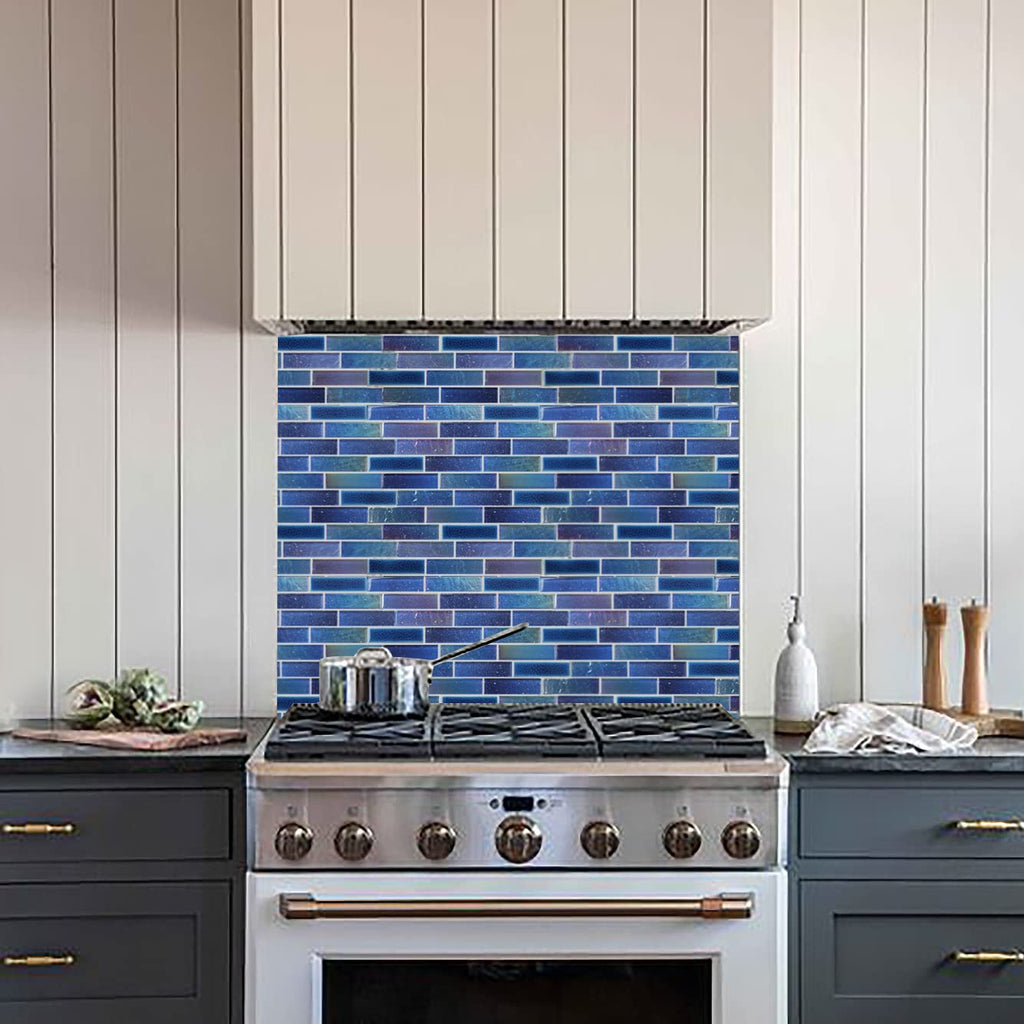 Blue Glass Porcelain Tile Box of 5 Square Feet Iridescent Starry Sky Backsplash Tile for Swimming Pool Kitchen