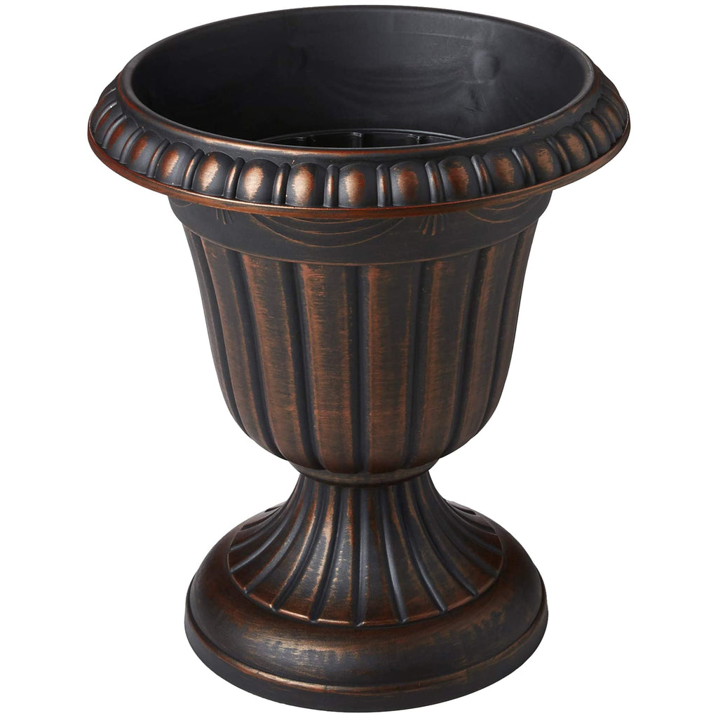 Large 16x18" Classic Traditional Plastic Urn Planter, Indoor/Outdoor Garden Plant Pot Garden Décor, Brushed Copper