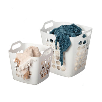 Set of 2 Plastic Laundry Baskets with Handles Large & Small Ventilated Hampers for Clothes Storage & Organization